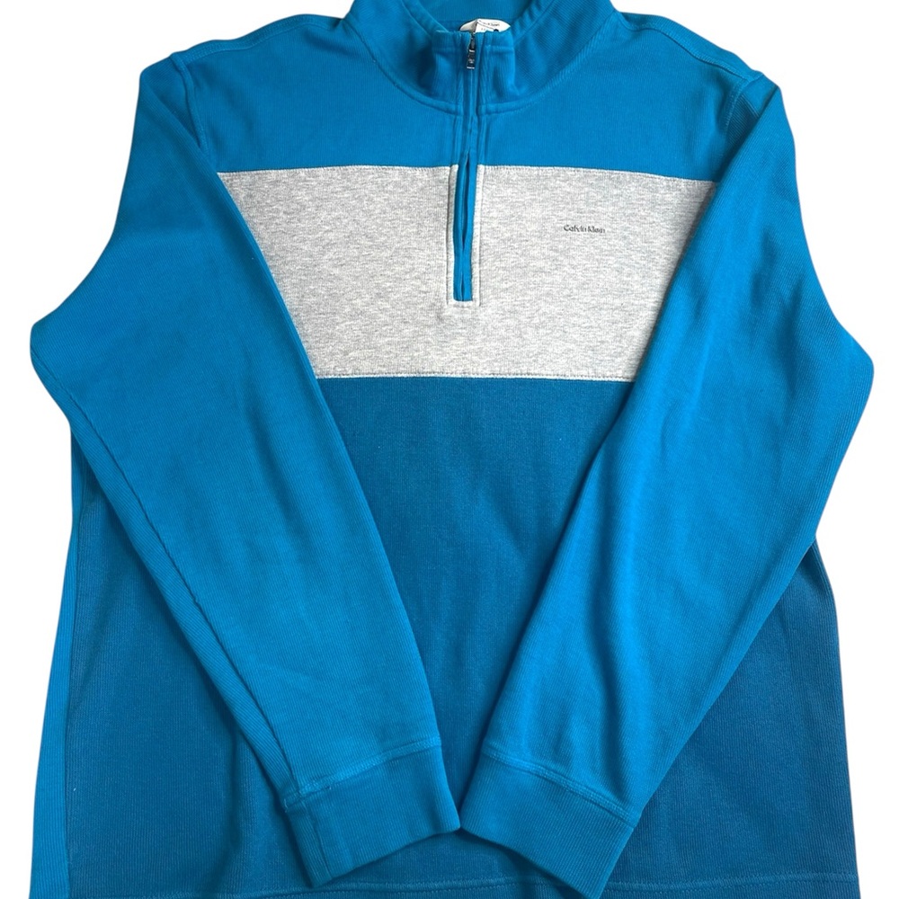 Calvin Klein Men's Teal and Gray Zip-Up Sweater